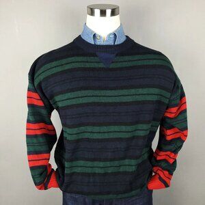 Vtg NWT Gitano Sweater Men's Large Green Striped Acrylic Crewneck Pullover 90s
